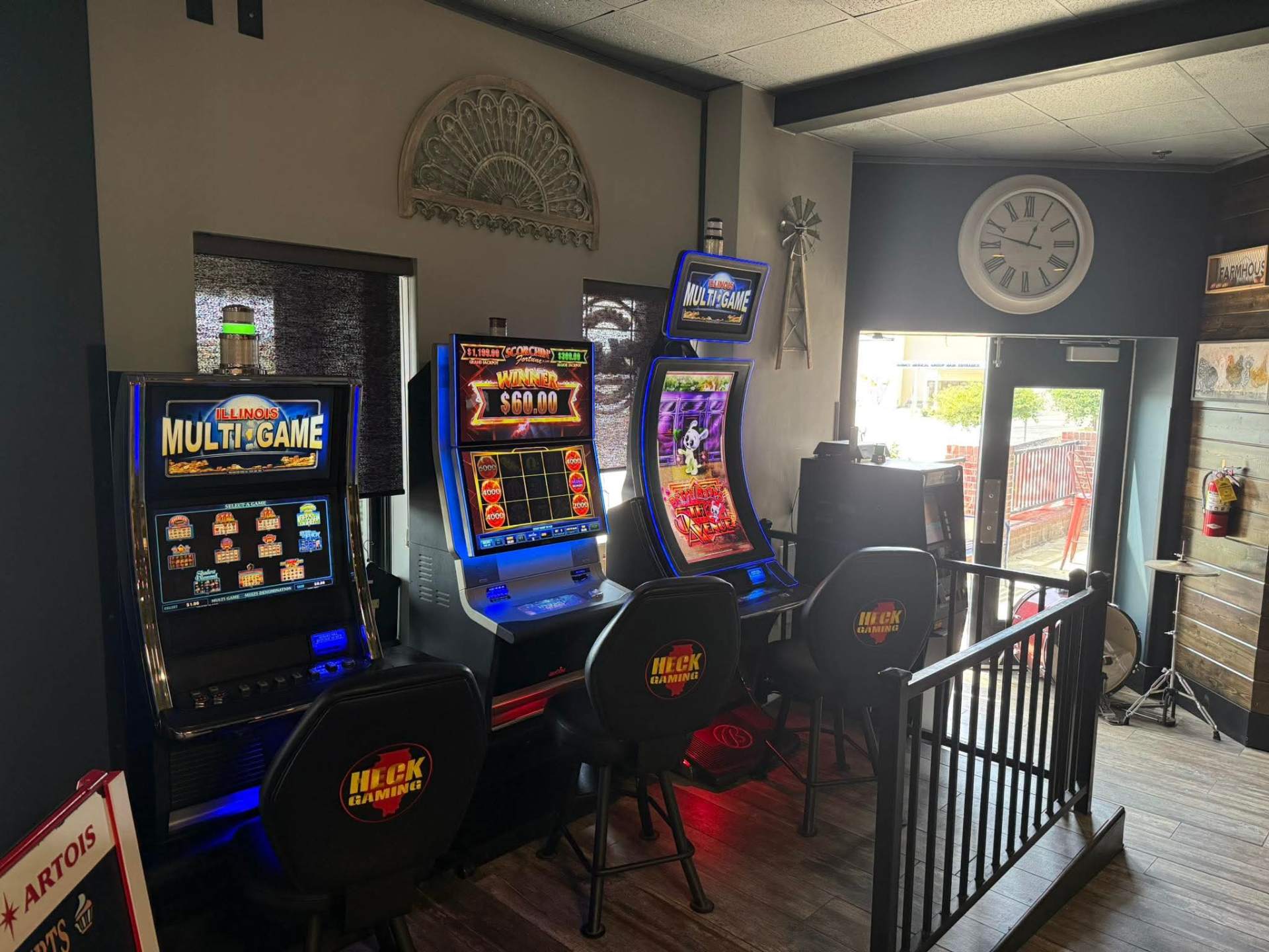 Boutique gaming nook with Illinois Multi-Game and Scorchin' Fortune cabinets