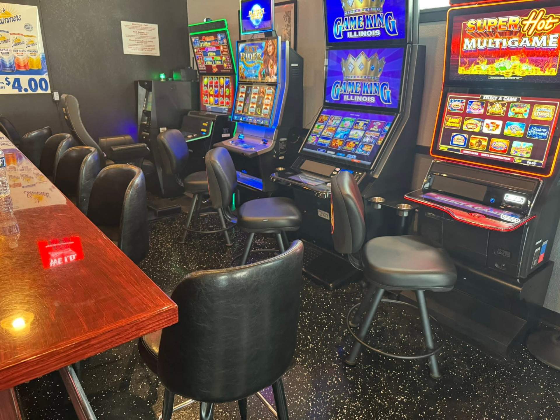 Bar-side video gaming row with Game King Illinois and Super Hot Multigame
