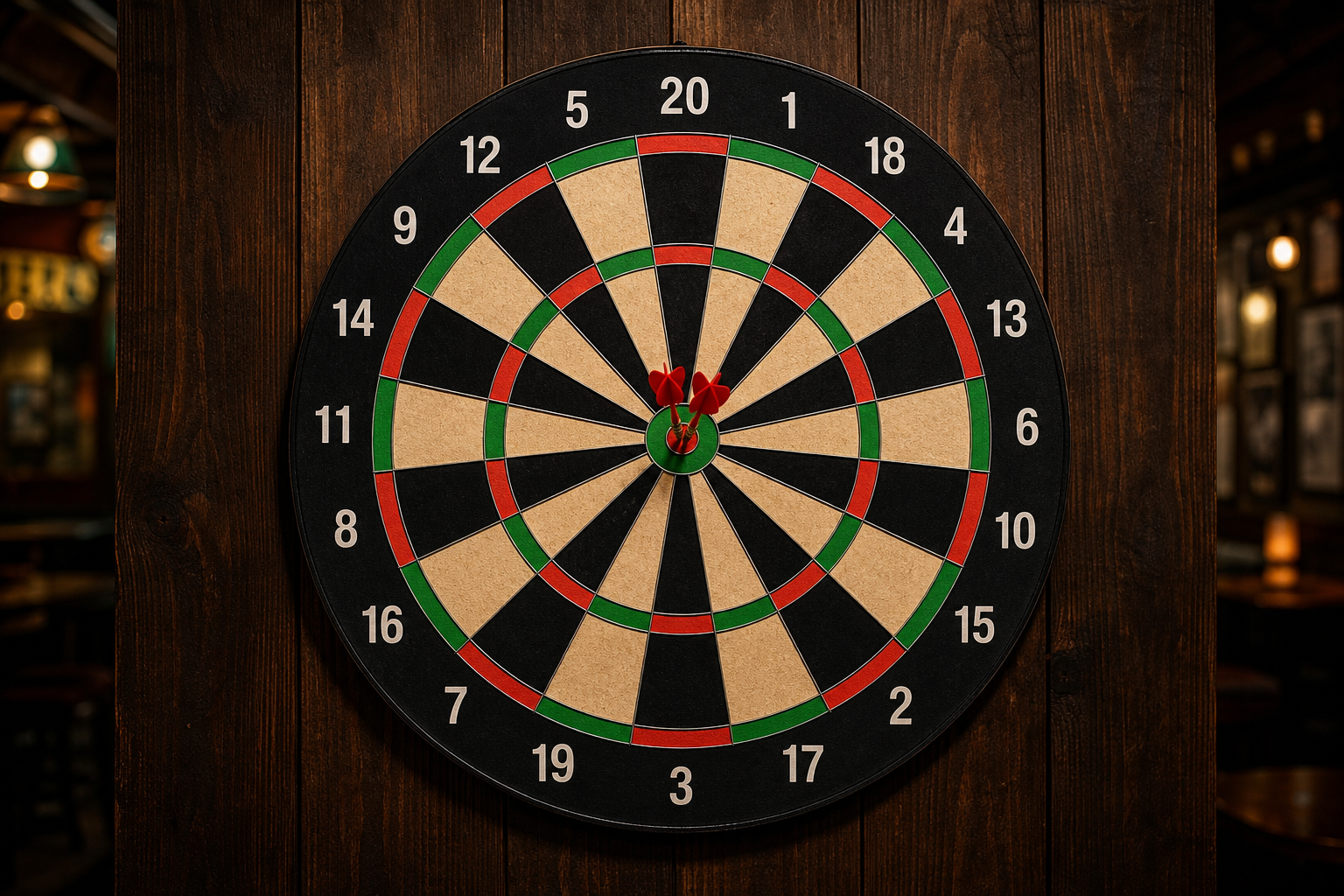 Dart league player releasing a dart in a warmly lit bar