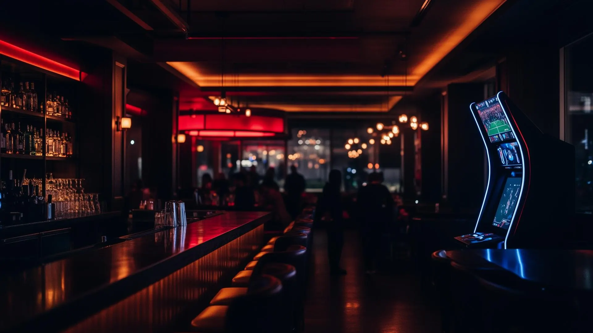 Modern bar interior with a video gaming terminal